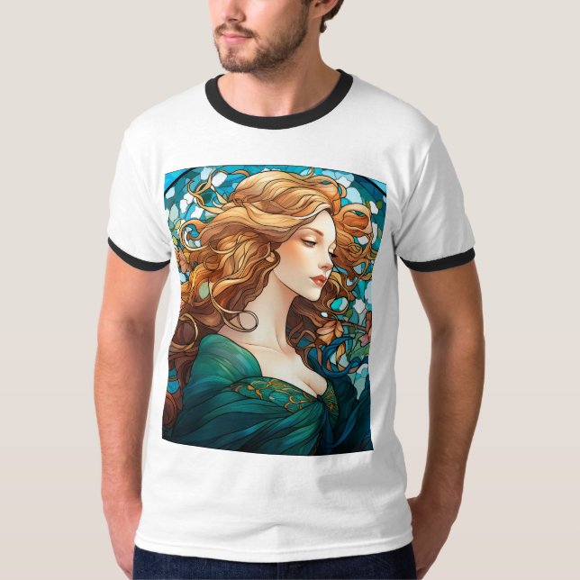 Camiseta Helena - Mulher Loura Escura no Estilo Art Nouveau (Frente)