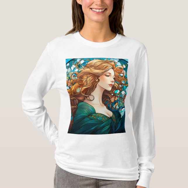 Camiseta Helena - Mulher Loura Escura no Estilo Art Nouveau (Frente)