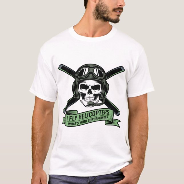 Camiseta Helicopter Pilot Skull Emblem – I Fly Helicopters  (Frente)