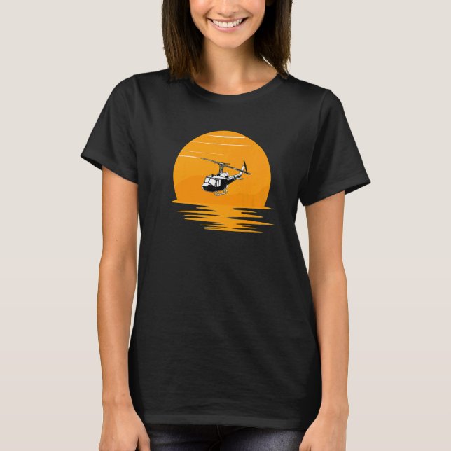 Camiseta Helicóptero Chopper Voando Ao Sunset Para Homens W (Frente)