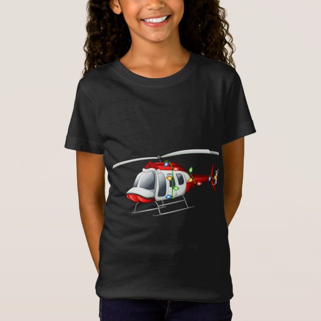 Camiseta Helicóptero Engraçado Lover Xmas Santa Hat Helicop (Frente)