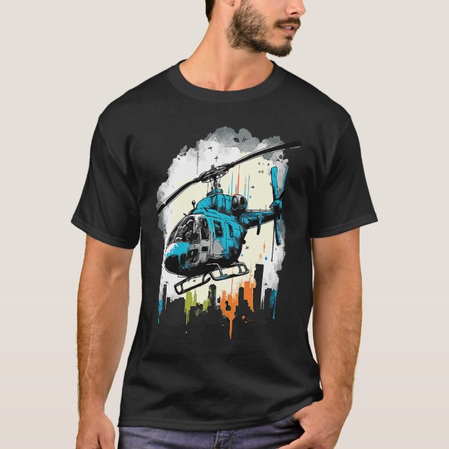 Camiseta Helicóptero sobre o grafite da cidade (Frente)