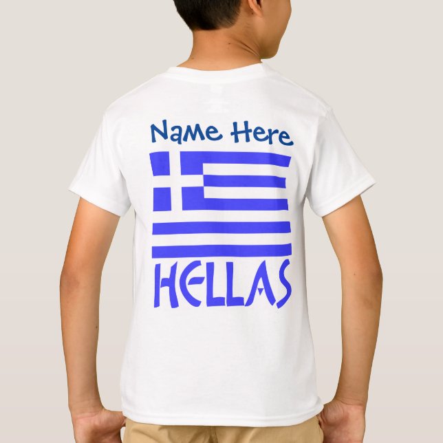 Camiseta Hellas e Bandeira Grega Azul Personalização Menino (Verso)
