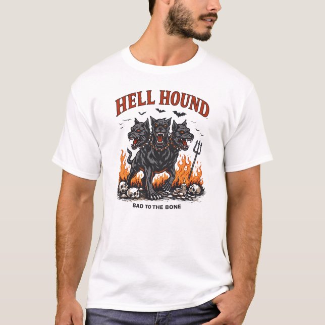 Camiseta Hellhound Cerberus – Dark Gothic Myth Art (Frente)