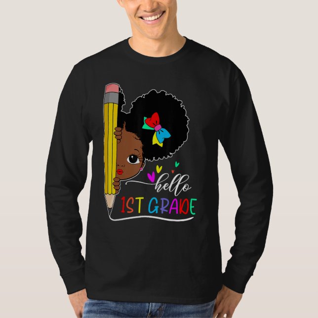 Camiseta Hello 1st Grade Black Girl Back To School Teacher  (Frente)
