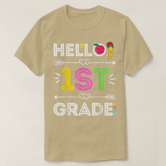 Camiseta Hello 1st Grade Kids First Teacher Student Back To (Frente do Design)