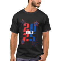 HELLO 2025 T-shirt vermelha e azul