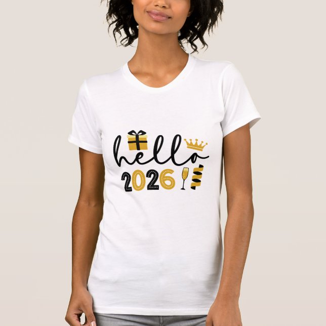 Camiseta Hello 2026 Gold New Year Celebration (Frente)