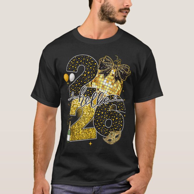 Camiseta Hello 2026 Happy New Year Disco Ball Nye Countdown (Frente)