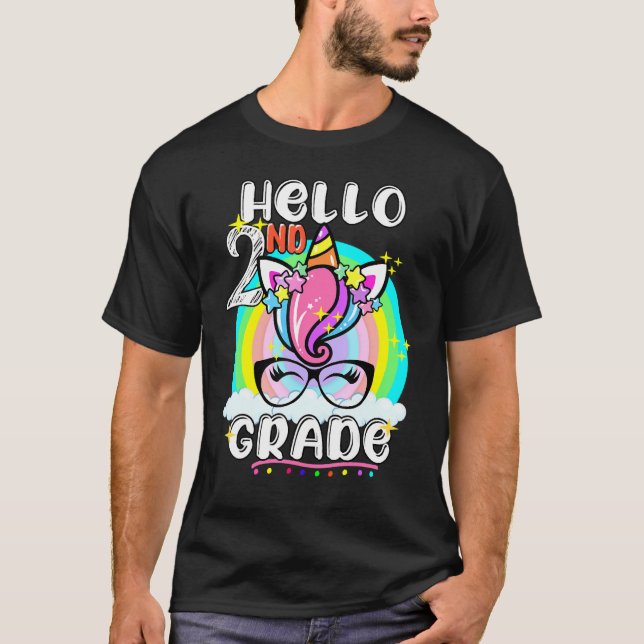 Camiseta Hello 2nd Grade Cute Unicorn Back To School Teache (Frente)