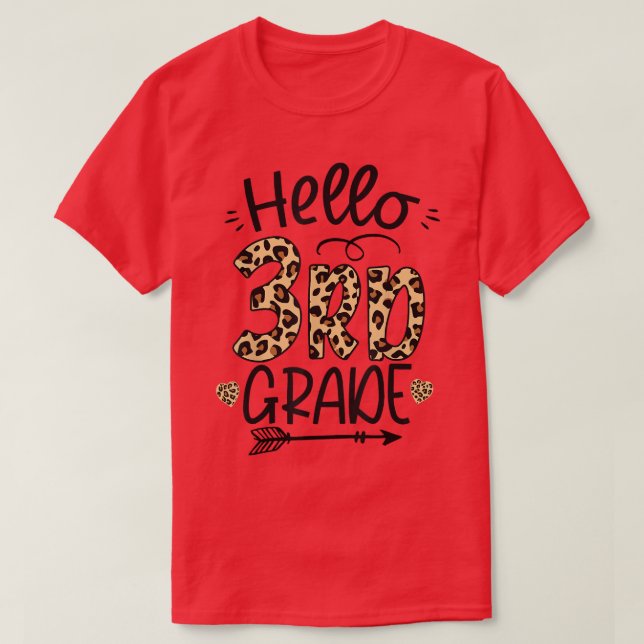 Camiseta Hello 3rd Grade Leopard Teacher Students Back To S (Frente do Design)