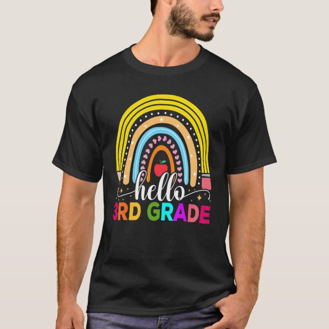 Camiseta Hello 3rd Grade Rainbow Teachers Kids Back to Scho (Frente)