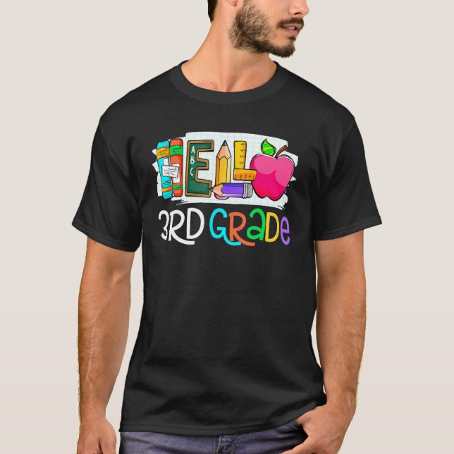 Camiseta Hello 3rd grade Retro teacher team Third grade squ (Frente)