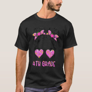 Camiseta Hello 4th Grade Messy Bun Girls Back To School Kid