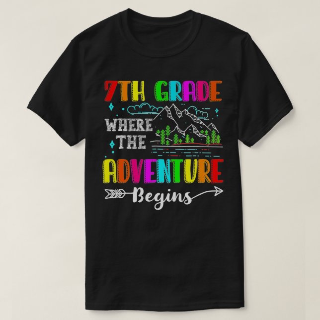 Camiseta Hello 7th Grade Where the Adventure Begins Back to (Frente do Design)