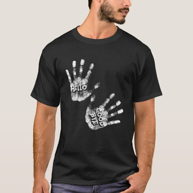 Camiseta HELLO And GOODBYE Academy DAILY GREETINGS Humor Ar (Frente)
