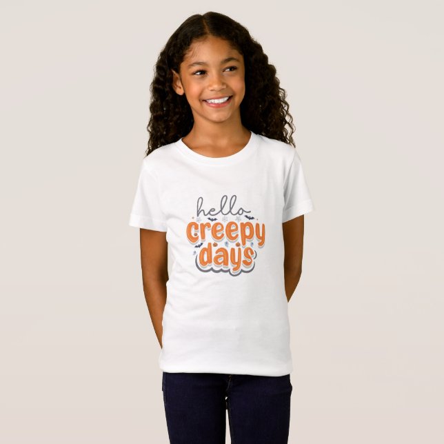 Camiseta Hello Creepy Days Spooky Season Halloween Typograp (Frente Completa)