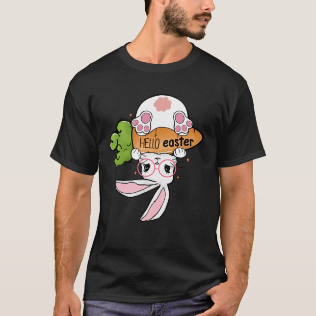 Camiseta Hello Easter Reverse Bunny Retro Groovy Easter Day (Frente)