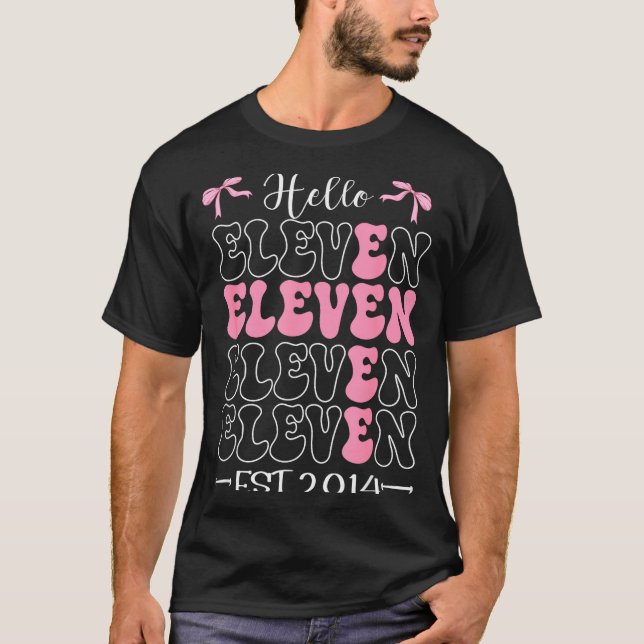 Camiseta Hello Eleven Est 2014 11th Birthday Girl Coquette  (Frente)