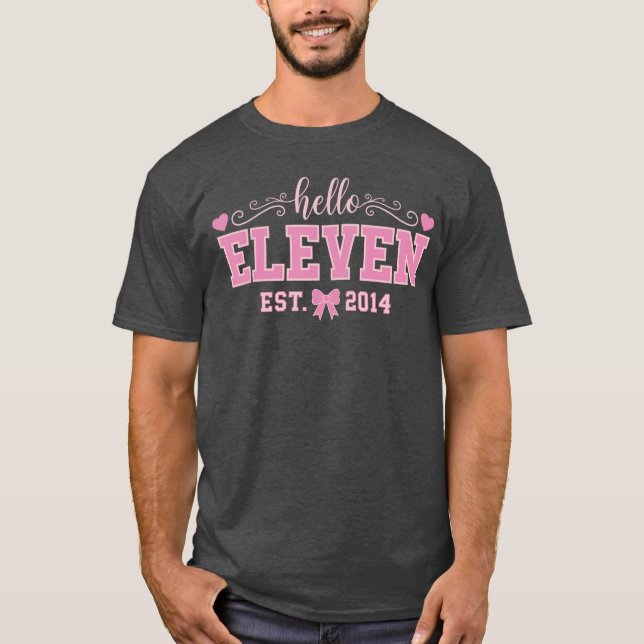 Camiseta Hello Eleven Est 2014 Coquette Bow 11th Birthday G (Frente)