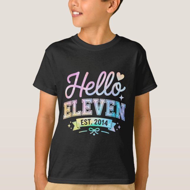 Camiseta Hello Eleven Est 2014 Coquette Bow 11th Birthday G (Frente)