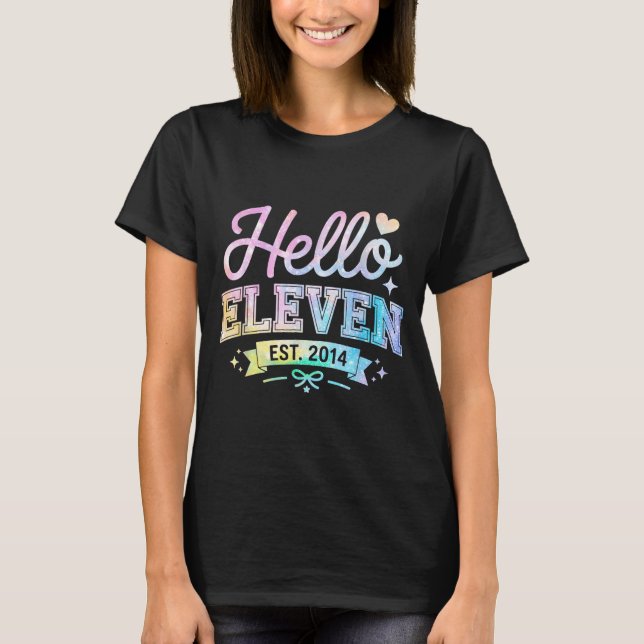 Camiseta Hello Eleven Est 2014 Coquette Bow 11th Birthday G (Frente)