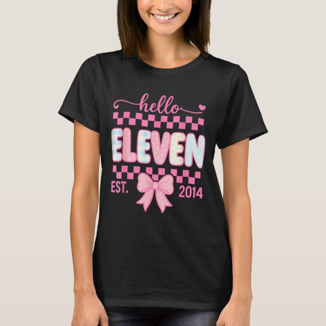 Camiseta Hello Eleven Est 2014 Coquette Bow Happy 11th Birt (Frente)