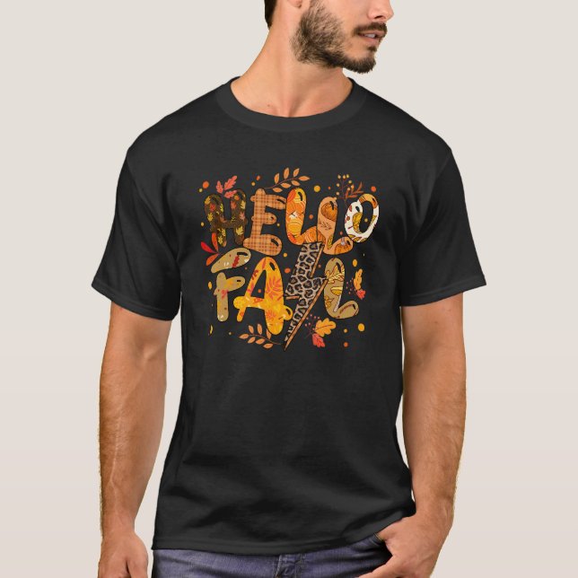 Camiseta Hello Fall Leopard Buffalo Plaid Fall Autumn Thank (Frente)