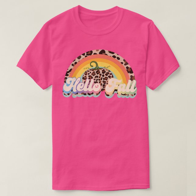 Camiseta Hello Fall Leopard Retro Fall Autumn Pumpkin Women (Frente do Design)
