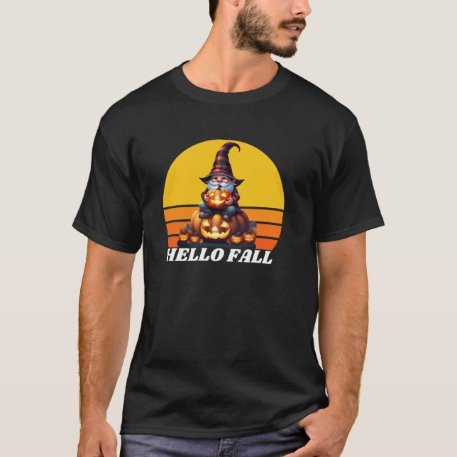 Camiseta Hello Fall Pumpkin Plaid Truck Gnomes For Hallowee (Frente)