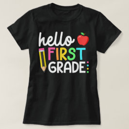 Camiseta Hello First Grade Teacher Coquette Pencil Bow