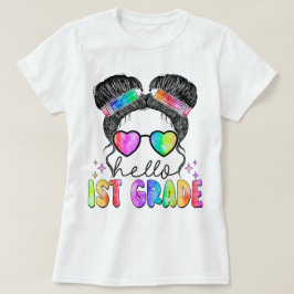 Camiseta Hello First Grade Teacher Coquette Pencil Bow