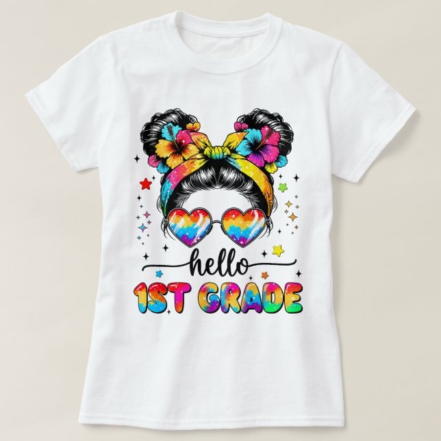 Camiseta Hello First Grade Teacher Coquette Pencil Bow (Frente do Design)