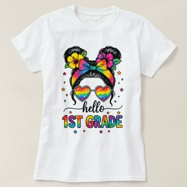 Camiseta Hello First Grade Teacher Coquette Pencil Bow (Frente do Design)