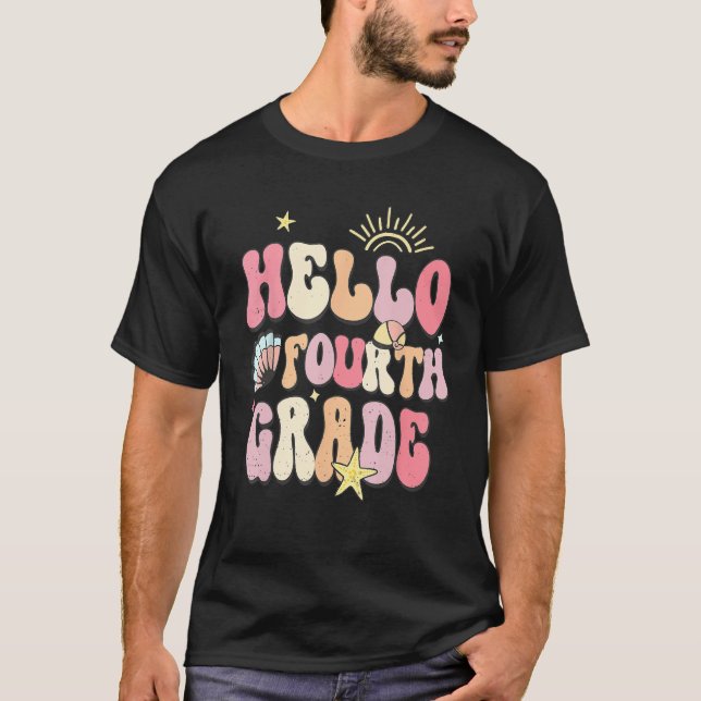 Camiseta Hello Fourth Grade Groovy Back To School Teacher S (Frente)