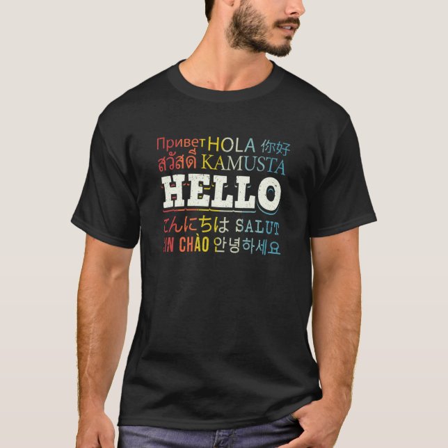 Camiseta Hello In Different Languages ELL English Language  (Frente)