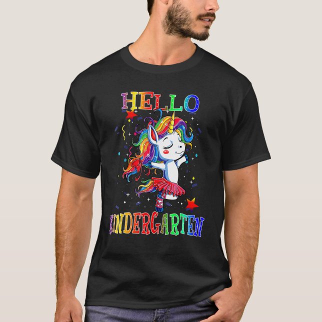 Camiseta Hello Kindergarten Student Back To Shcool Unicorn  (Frente)