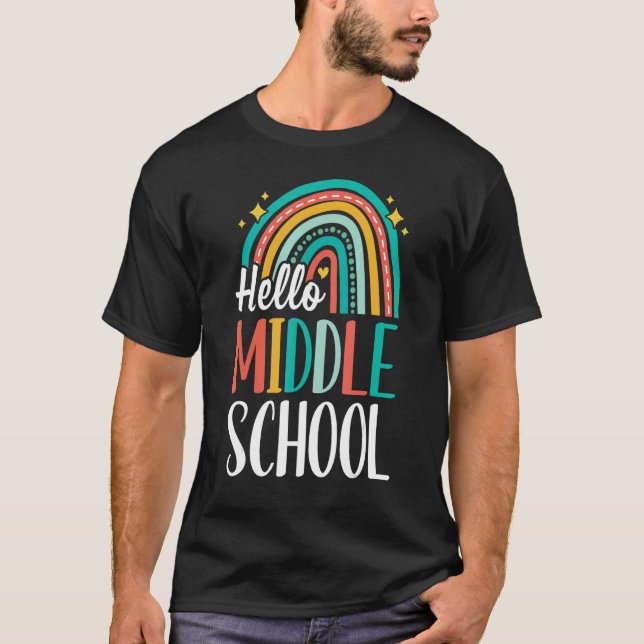 Camiseta Hello MiddleSchool Rainbow for Teachers Girls Kids (Frente)