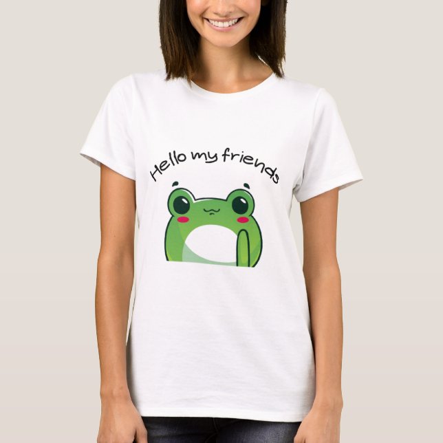 Camiseta Hello My Friends | Cute Frog Kawaii T-Shirt (Frente)