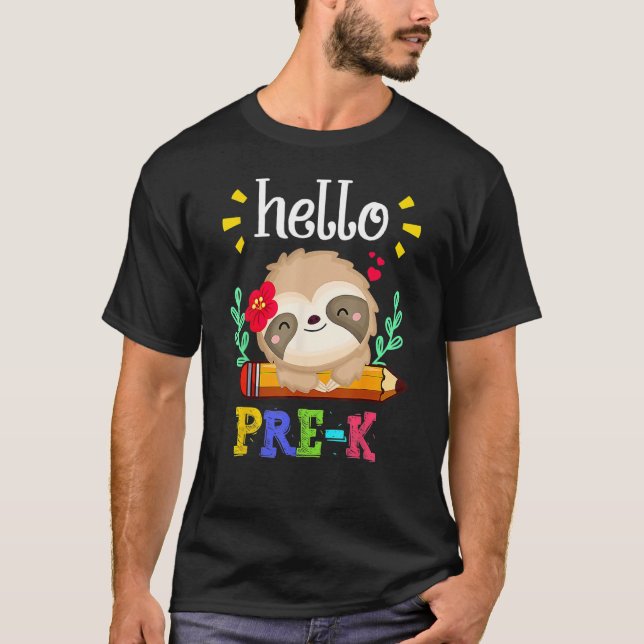 Camiseta Hello Pre K Back To School Cute Sloth  Girl Kids (Frente)