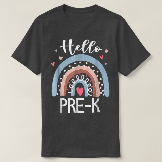 Camiseta Hello Pre K Funny Boho Rainbow Back To School  (Frente do Design)