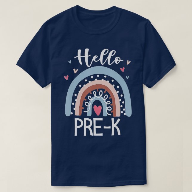 Camiseta Hello Pre K Funny Boho Rainbow Back To School  (Frente do Design)