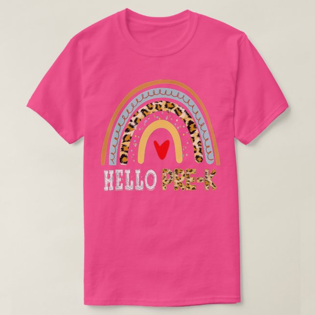 Camiseta Hello Pre K Leopard Rainbow Back To School Teacher (Frente do Design)