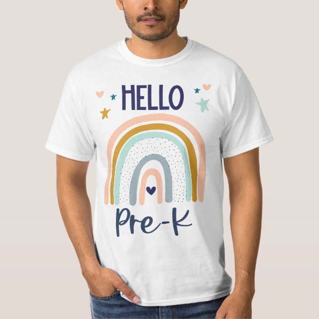 Camiseta Hello PreK Retro Rainbow Pre K Teaher Toddler Girl (Frente)
