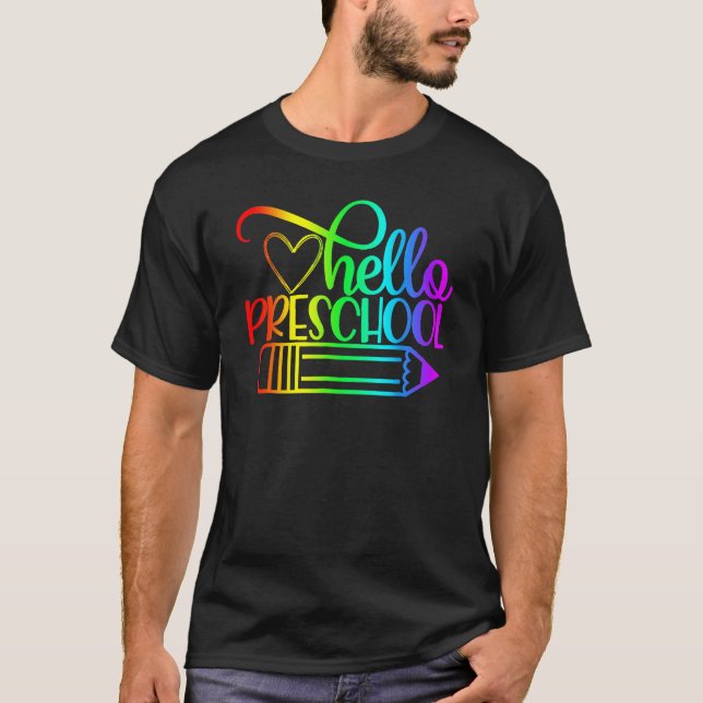 Camiseta Hello Preschool Pencil Back To School Teacher Stud (Frente)