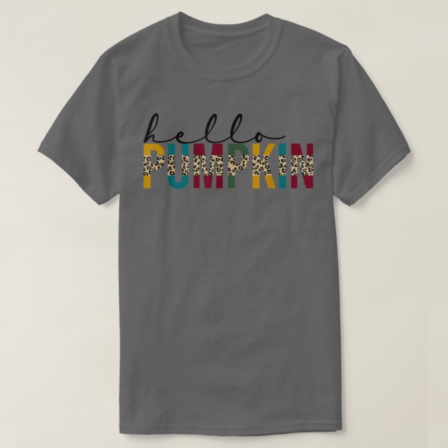 Camiseta Hello Pumpkin Leopard Hello Fall Autumn Thanksgivi (Frente do Design)