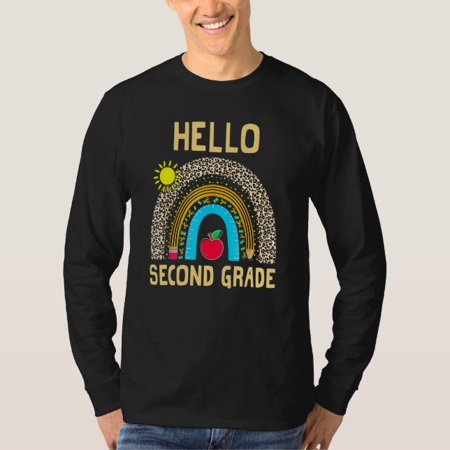 Camiseta Hello Second Grade Boho Rainbow Leopard 100 Days O (Frente)