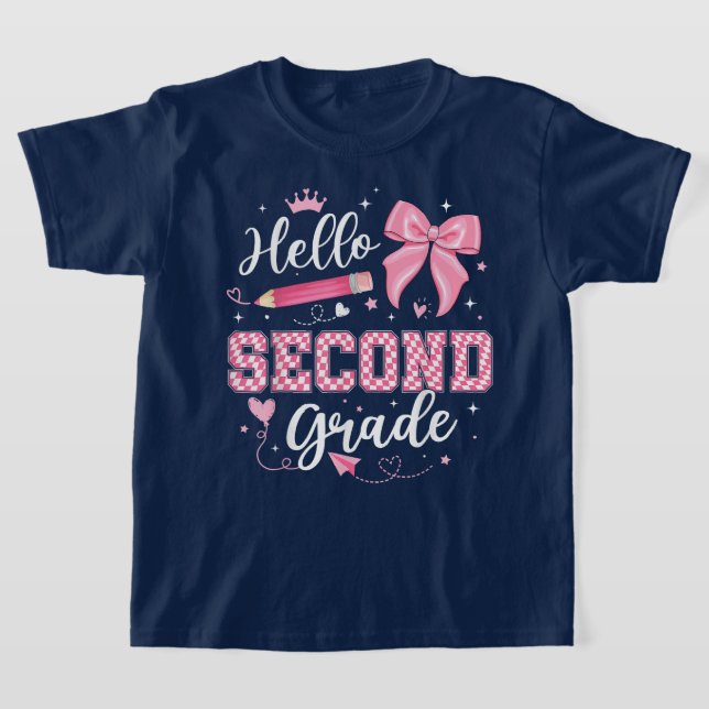 Camiseta Hello Second Grade Coquette Bow Teacher Girl (Postura )