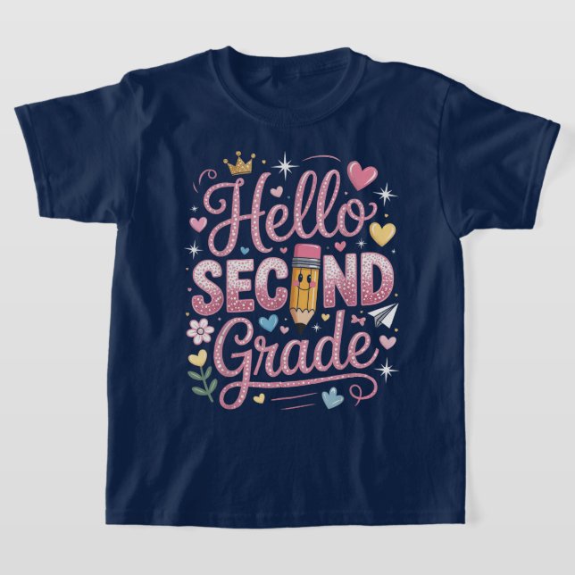 Camiseta Hello Second Grade Coquette Bow Teacher Girl (Postura )
