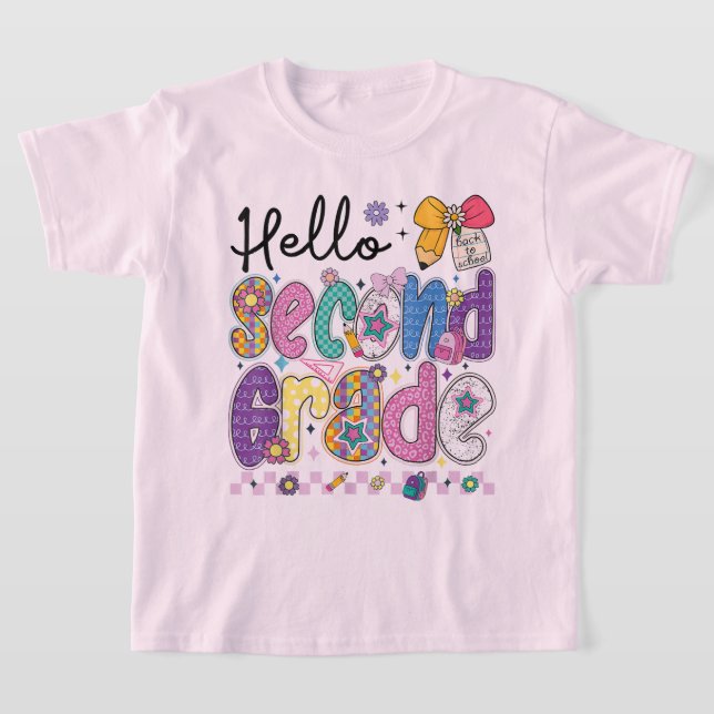 Camiseta Hello Second Grade Coquette Bow Teacher Girl (Postura )